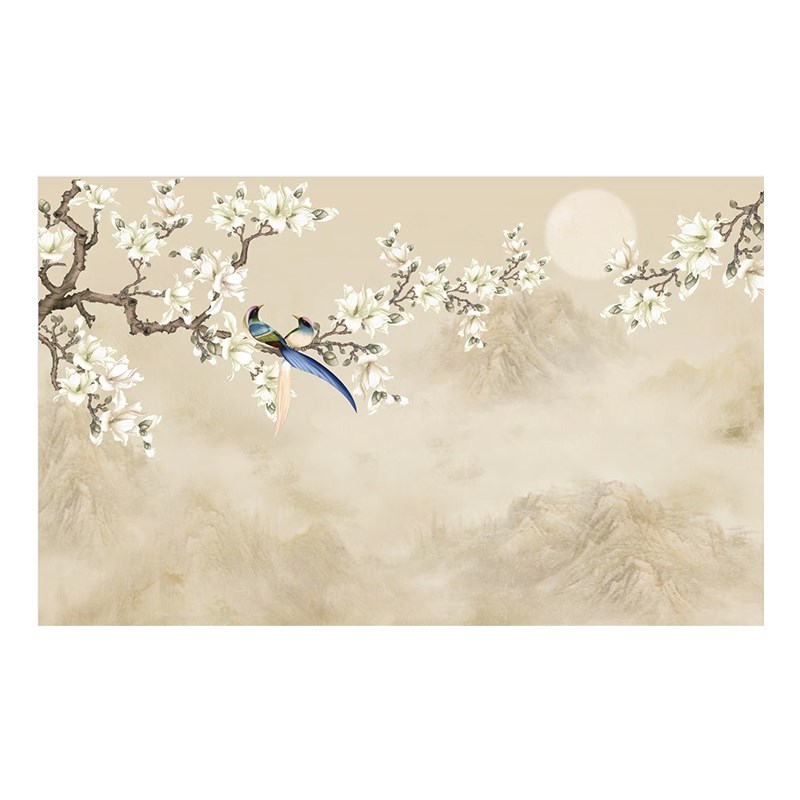 现代简约花鸟墙纸新中式墙布客厅卧室电视背景墙壁纸壁布影视壁画