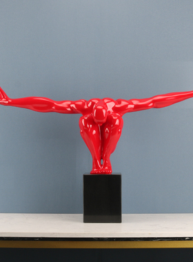 软装酒店古铜金抽象动作人体跳水红色肌肉人物定制雕Y塑家居摆件