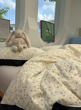 田园黑色花边款秋日碎花床上四件套全棉纯棉1.5m1.8米床单三件套