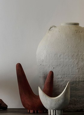 侘寂风抽象艺术手工陶艺摆件 现代简约民宿样板房间装饰果盘礼物