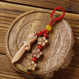 桃木剑斩挂件桃花破防避t挡夫妻情侣床头卧室桃花剑随身饰品