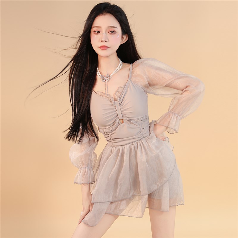 花房姑娘简约风裙式连体泳衣女收腰显瘦遮肉泡温泉沙滩度假风泳装