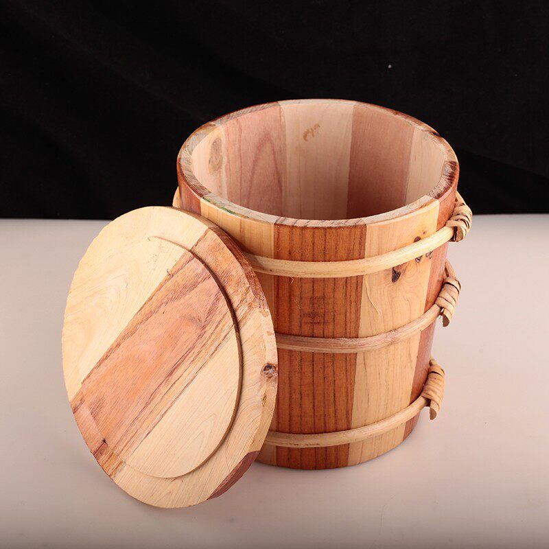 藏式糌粑桶圆形酸奶桶实木桶木质米桶米箱家用箱米缸面粉桶