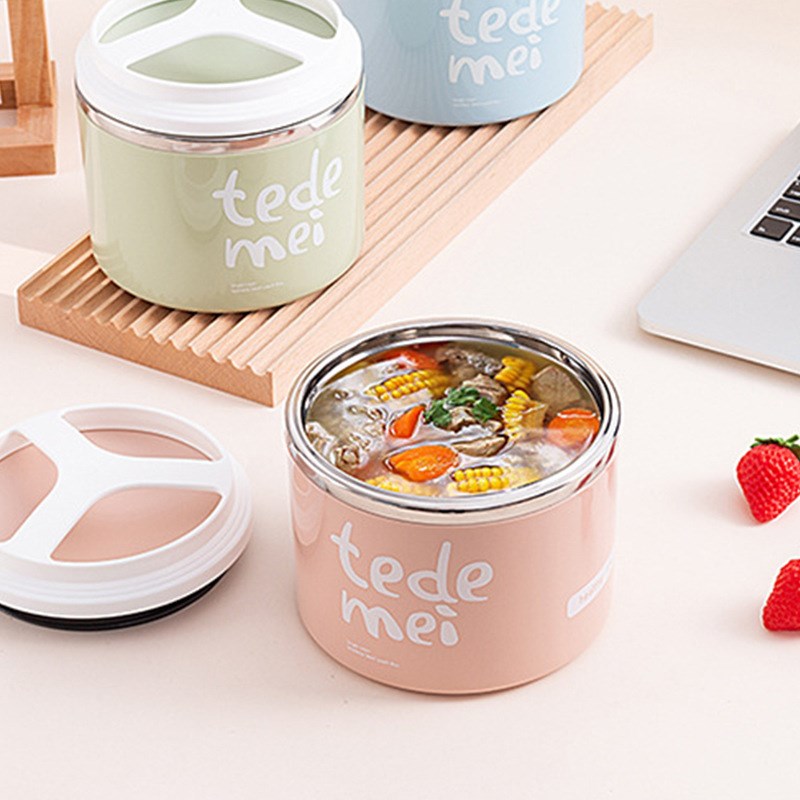 简约学生304不锈钢圆形保温饭盒 上班族午餐便当盒家用提桶大容量