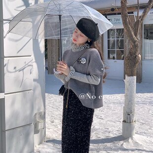 不出错No errors 叠穿加分项 M花边打底罩衫毛衣套装