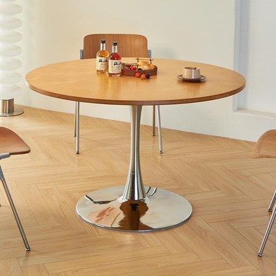 海洋板圆桌实木商用酒吧餐厅咖啡厅奶茶店餐桌简约现代网红方桌子