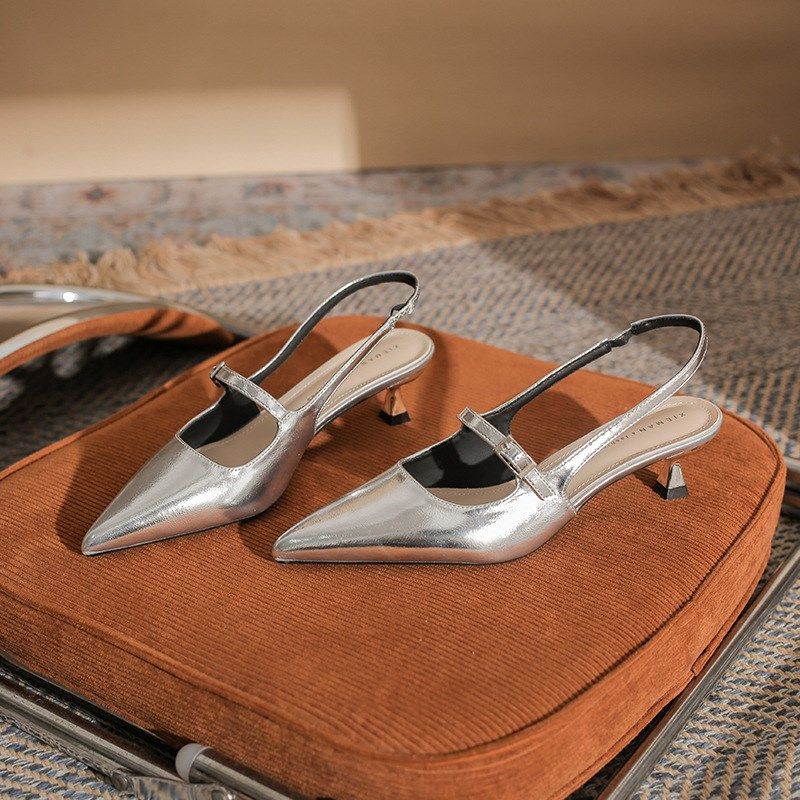法式小凉鞋不累脚仙女温柔夏季2025新款银色尖头高跟细跟3cm猫跟,女鞋,时装凉鞋,淘宝优惠券,粉丝福利购,淘宝优惠卷