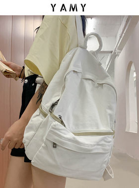 花曦家 白色小众l书包ins日系女高级感大学生帆布双肩包简约背包