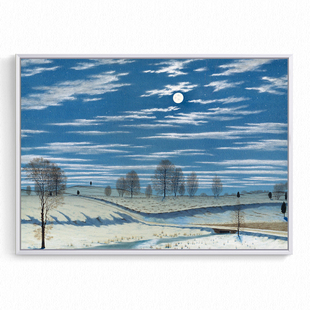 皎洁冬夜 冬f日乡村雪景月亮月光宁静风景 大都会博物馆旁白装饰