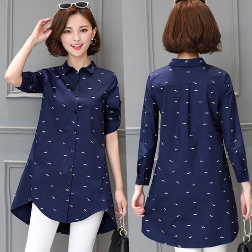 2024秋冬新款纯棉衬衫女韩版大码D宽松显瘦长袖印染衬衣外穿200斤