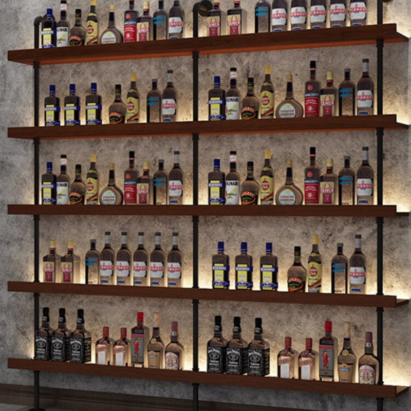 酒吧红酒落地架多层架餐厅靠墙置物架啤酒洋酒发光陈列铁艺展示架