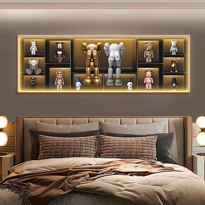 网红现代奢力熊客厅装饰画带灯画沙发背轻景墙挂画卧暴室床头壁画