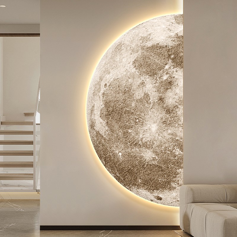 网红月球景玄关装饰画侘寂过风高级感走廊道挂画肌理客厅背墙氛围