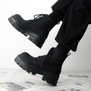 马丁靴男款厚底增高m7cm高帮皮鞋2024新款皮靴子中帮哑光德比靴潮
