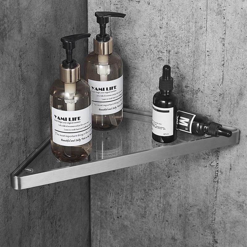 浴室玻璃墙角置物架 卫生间304不锈钢厕所洗澡淋浴房转角架免打孔