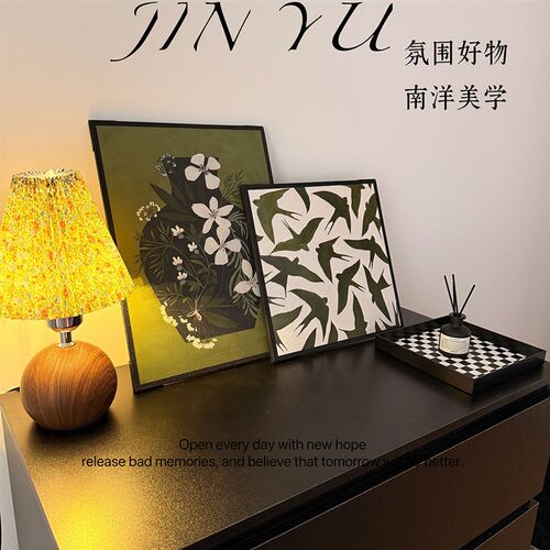 绿色风景法式中古风客厅u装饰画高级感斗柜艺术摆画小众艺术挂画