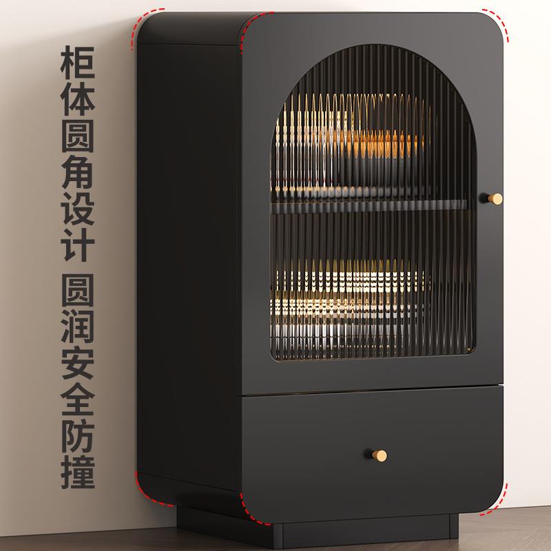 HSCBGZG5黑边色复古中古玻璃餐柜酒柜展立置物靠墙家用客厅窄柜电