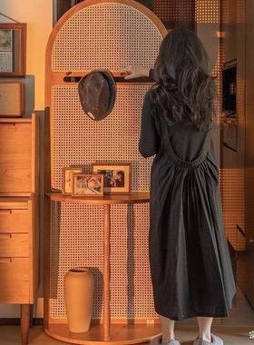 入户对门隔断QIM风客正厅关柜藤编遮挡新中式宋代美学玄置物花架