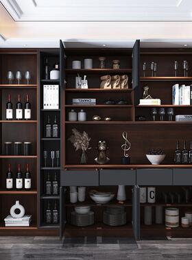 轻奢餐家边靠墙到顶酒柜简约柜用客厅展示柜2玻FIB璃柜餐厅柜带灯