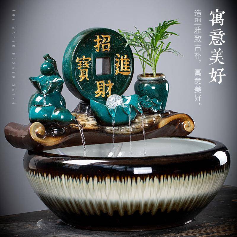 陶瓷缸自动循环流水鱼盆鱼鱼池过滤喷器泉瀑布景装饰摆件循ROI造