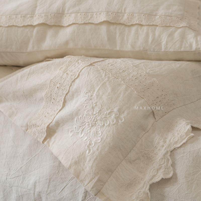 法54568式麻棉|复古亚花麻棉优雅边刺纯绣原棉色床单被套床上四件,床上用品,床品套件/四件套/多件套,淘宝优惠券,粉丝福利购,淘宝优惠卷