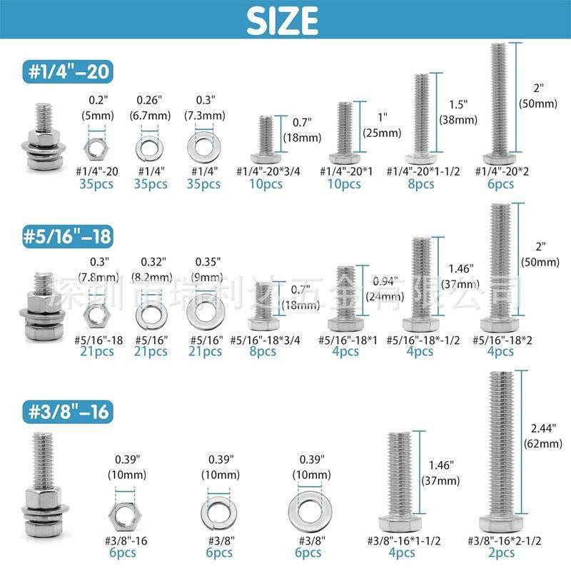 跨2境c货源46ps美制304螺不锈钢566外六角丝螺栓配螺母平垫组合套,五金/工具,螺栓,淘宝优惠券,粉丝福利购,淘宝优惠卷