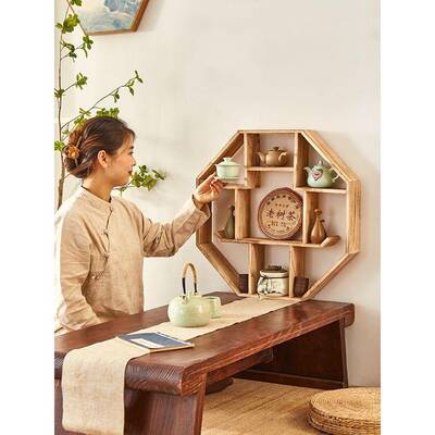 子壁式博古ACZ架实木中式茶壶加挂厚置物架复现古客厅架八角多宝