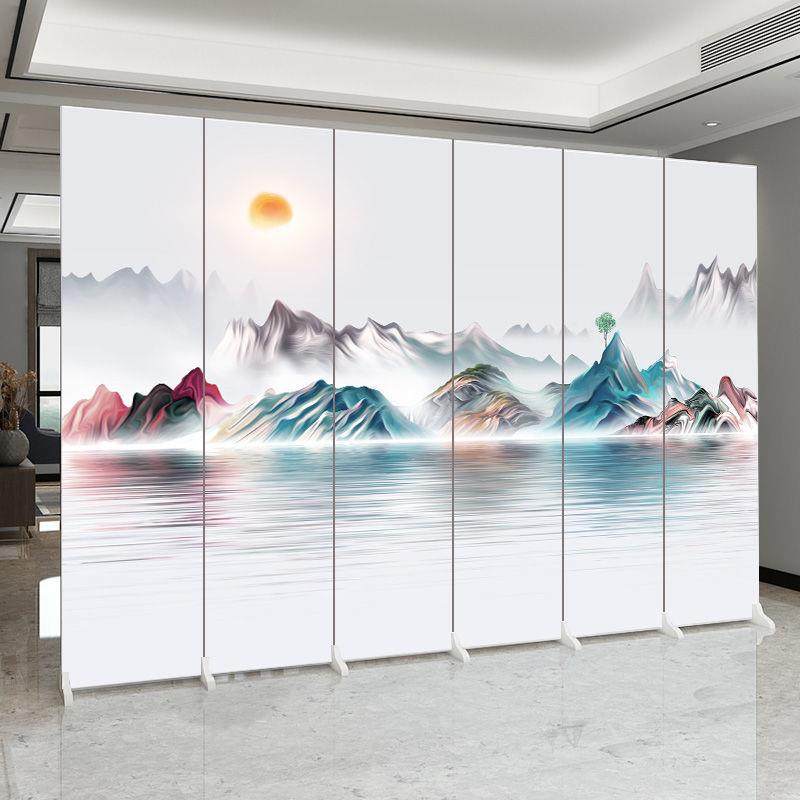 屏风GRL简公约白色隔墙断折叠移动办室现代家用遮色挡白布艺折屏