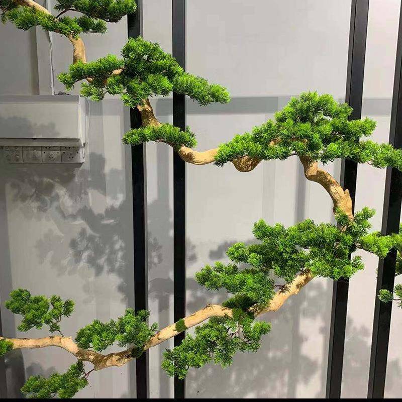 新式仿真迎假客松落地盆铁艺屏风景酒店大堂树枯山水装饰仿真迎客