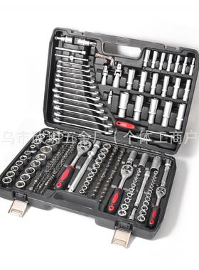 哑光216PCS套筒旋具头机械组合工具套装汽车棘轮扳手随车铝铁盒箱