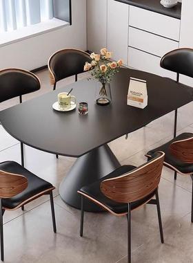 黑色极简岩板餐桌椅意式转轻奢可旋伸两缩圆用简约现代TOF方家用