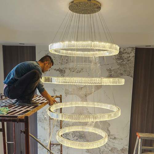 复式楼大吊灯现代轻奢别墅创意客厅灯酒店大堂售楼部loft楼梯吊灯