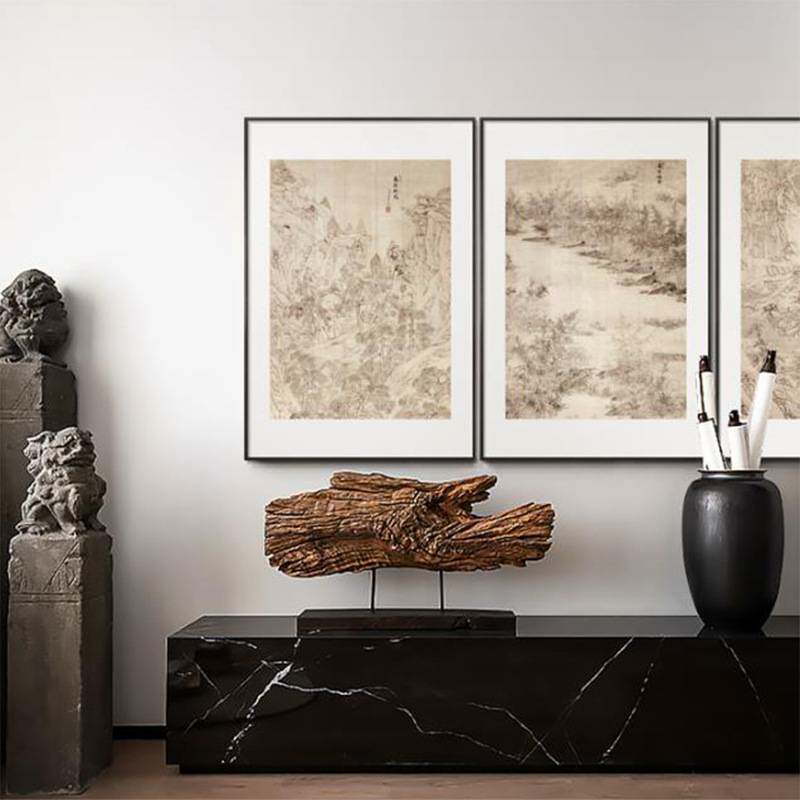 入户玄关装饰画中式万象山河图入门茶楼走廊过道壁画单幅竖版挂画