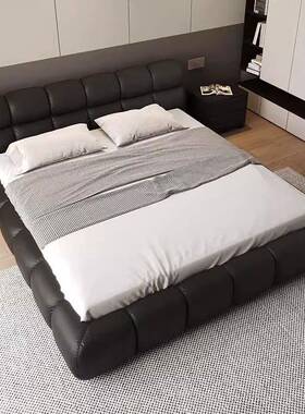 泡芙WWE床奶油风轻奢现代床02皮5新款小户型主卧2双人黑色纳帕艺