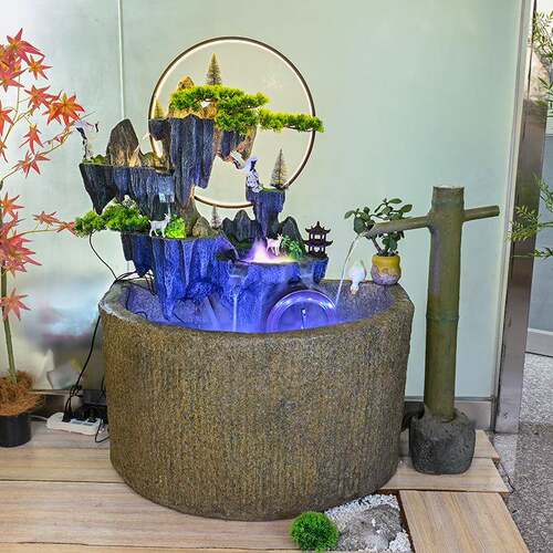 田ESO园花园庭院户外露台假山水喷造泉鱼流池水池鱼阳台装饰景摆