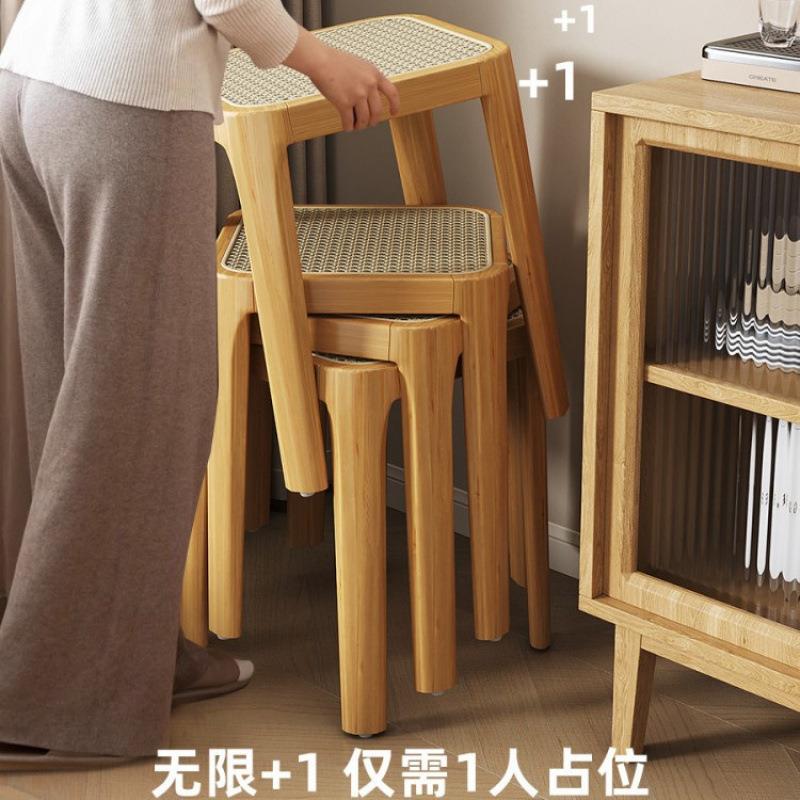 实木凳子家用叠放藤编板凳结实耐凳餐用小方桌客厅备用可矮凳492