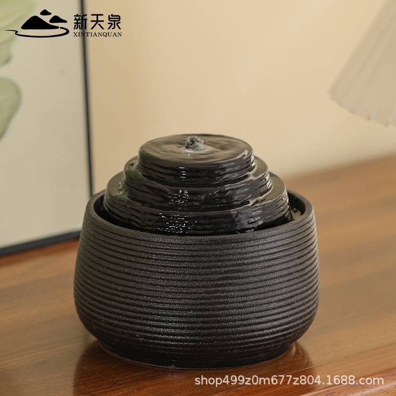 现代客厅循环流水摆件小型招财风水球桌面装饰品办公室玄关加湿器