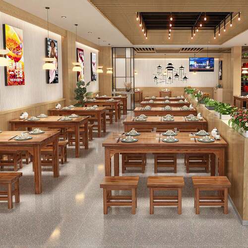 实木长方桌餐桌椅饭店组合形面馆大排档小*吃店早餐店HBU椅*