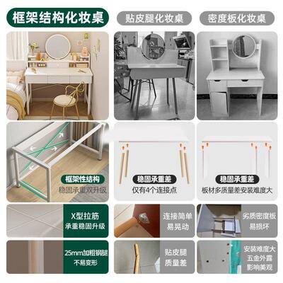 梳妆代台卧室简KWX约现妆桌2025新款奶油风小型户带化妆化镜一赵