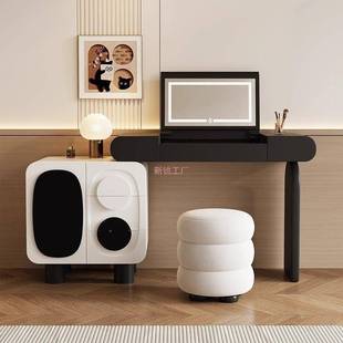 白猫梳台小户型实木化妆妆桌卧室奶油复古熊风729斗柜黑一体新款