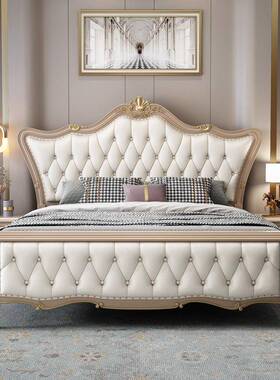 美式轻奢1.8高m双人实软木床储物床箱欧式QX965床白色包婚床2m主