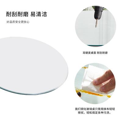 7W圆形钢化玻璃桌面酒圆璃片园台大圆桌茶玻店几透明圆转Tempered
