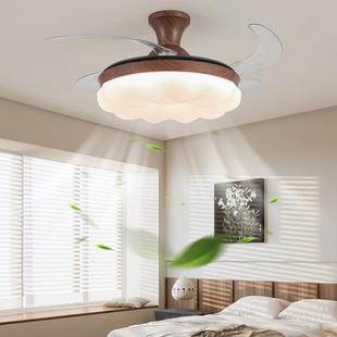 室扇灯南瓜桃木纹新风中式524复古卧餐厅吸顶灯电扇胡一体灯跨境