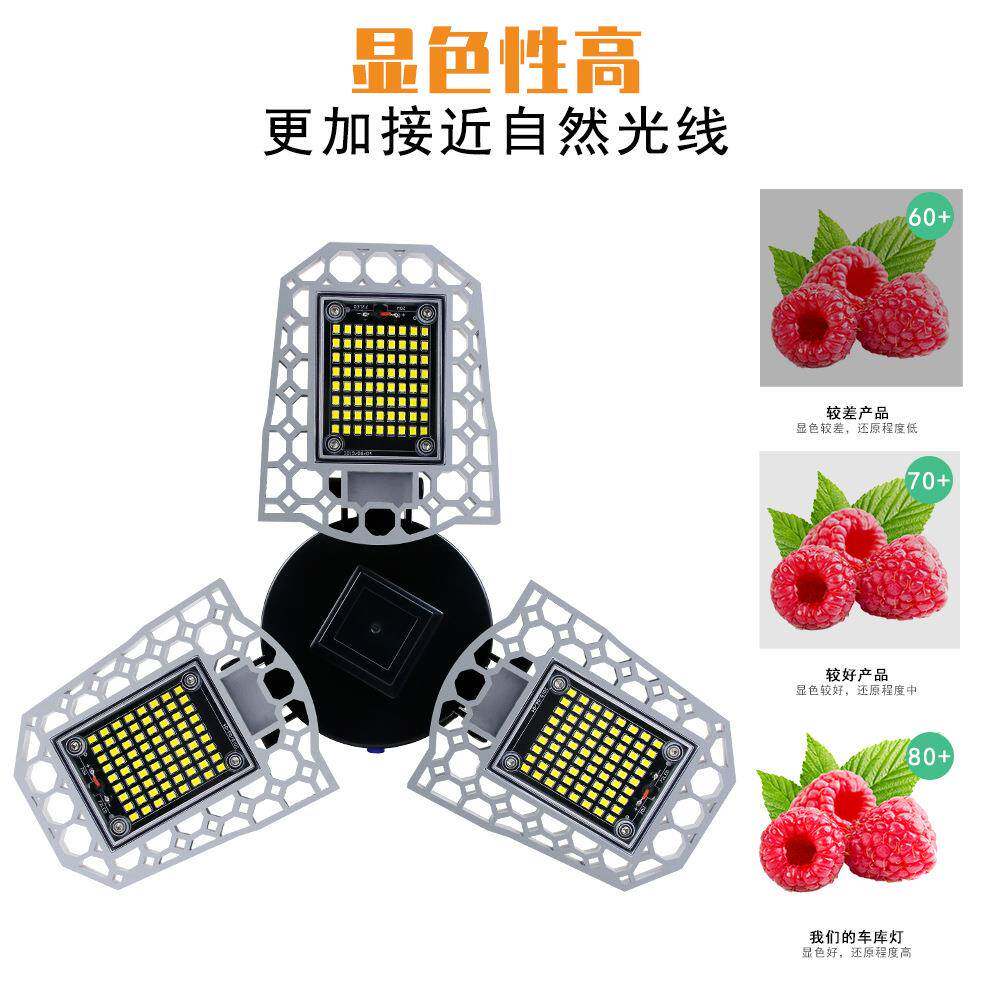 润照WOK明折叠LED车库7灯100W80W工灯矿灯E谦2防水三折叠工业照明