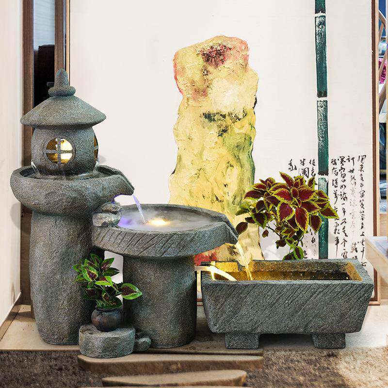 山流水喷摆件庭院水花景阳台鱼池ETE室内景观假造景玄关露台园泉