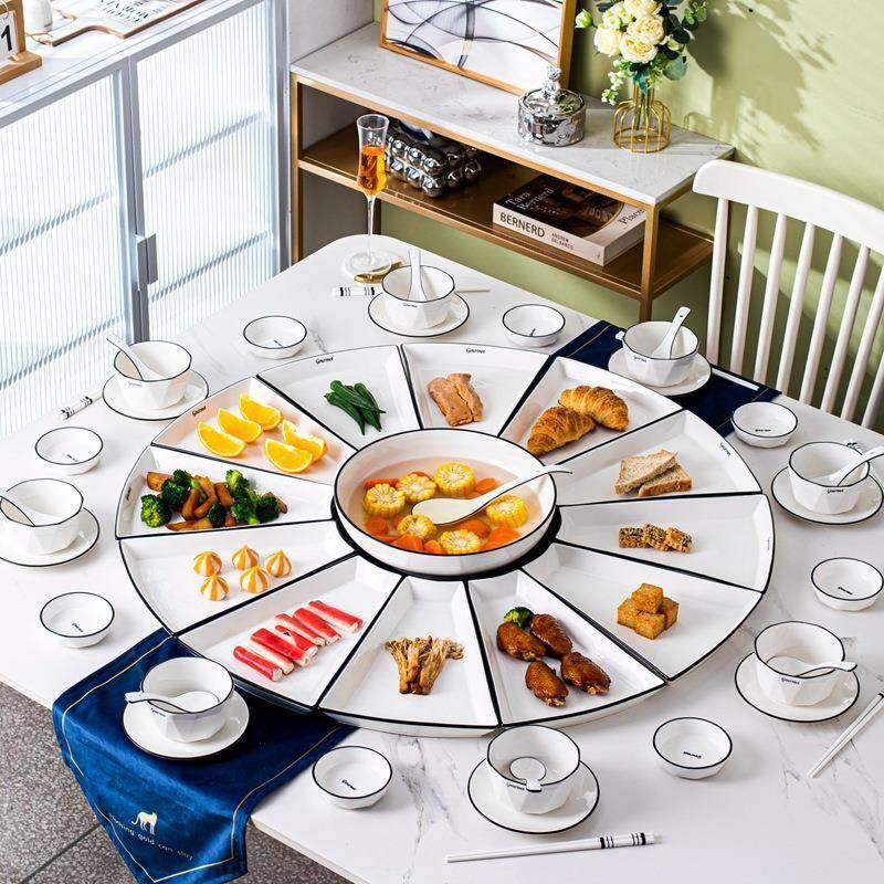 圆扇形网盘红陶瓷桌团圆拼盘碗餐具组合套装菜盘子SSV碟家用2025,餐饮具,盘,淘宝优惠券,粉丝福利购,淘宝优惠卷