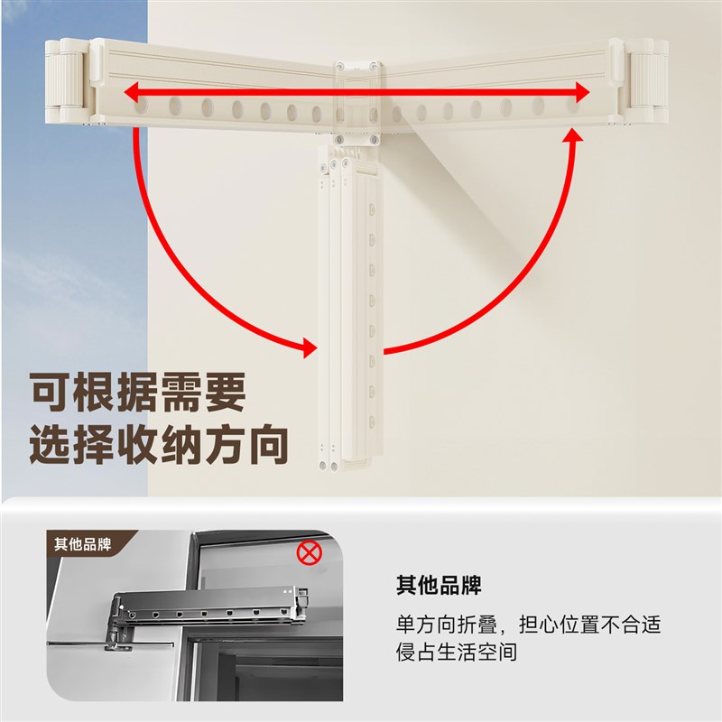 折叠晾衣架阳台家用壁挂式墙上伸缩侧装晾衣杆悬挂式下翻隐形凉衣