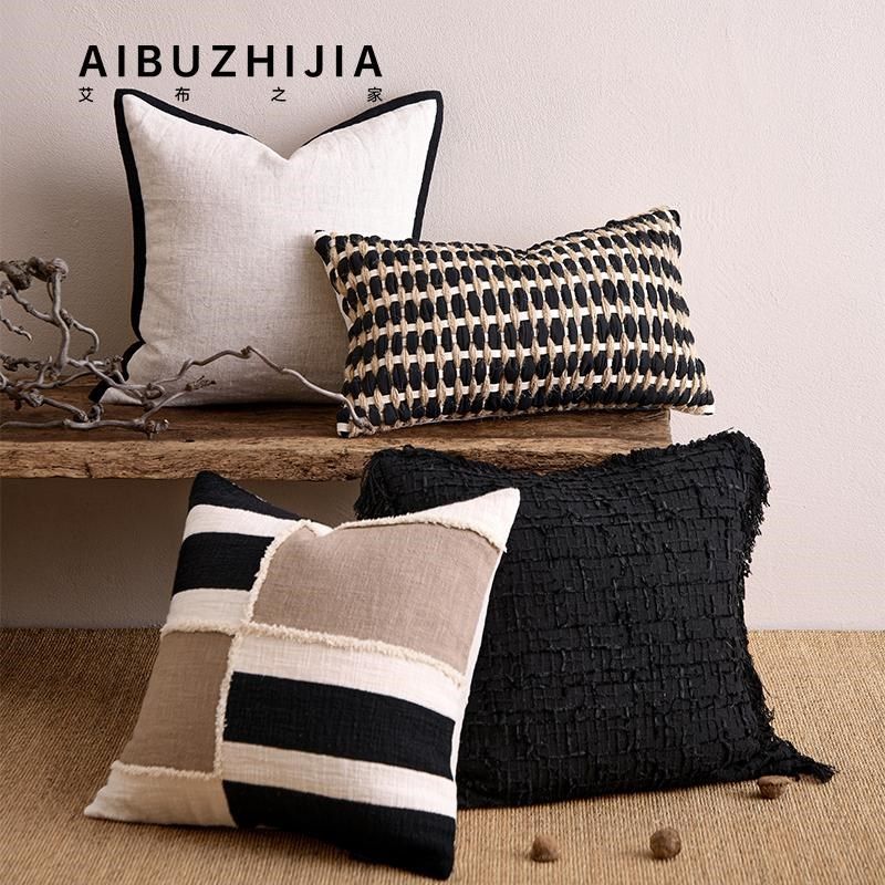 中古侘寂风编织客厅沙发靠枕抱枕黑白别墅民宿样板房飘窗腰枕靠垫,居家布艺,靠垫/抱枕,淘宝优惠券,粉丝福利购,淘宝优惠卷