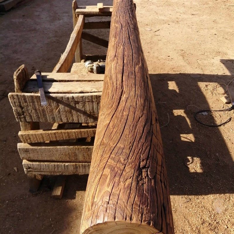 风化老榆木柱子防腐木原木圆柱实木隔断装饰立柱旧木头靠墙柱子