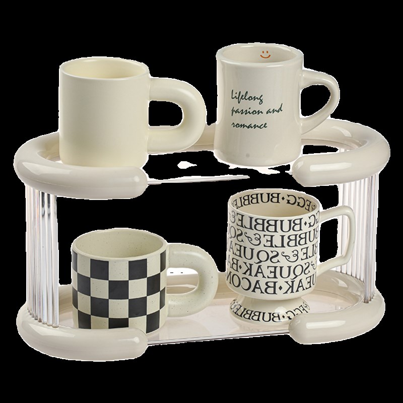 奶油风杯架咖啡杯置物架压克力水杯盒双层台面茶杯茶具杯子架